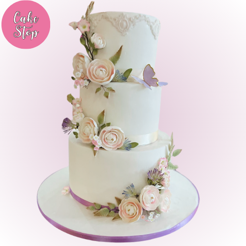 Butterfly Garden Wedding Cake (3 Tier)