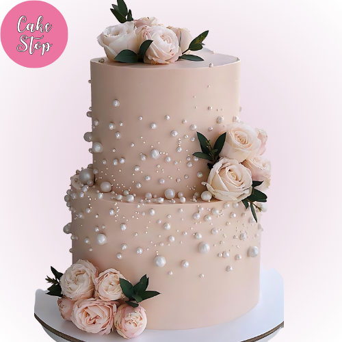 Blush Pearl Rose Wedding Cake (2 Tier)