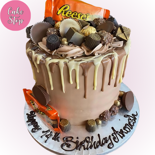 Reese’s Peanut Butter Drip Birthday Cake