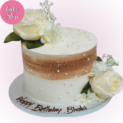 White Rose Pearl Birthday Cake