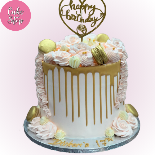 Gold Drip Rose Birthday Cake